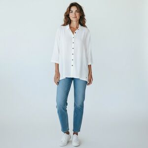 Neon Buddha Button Up White Top-NWT